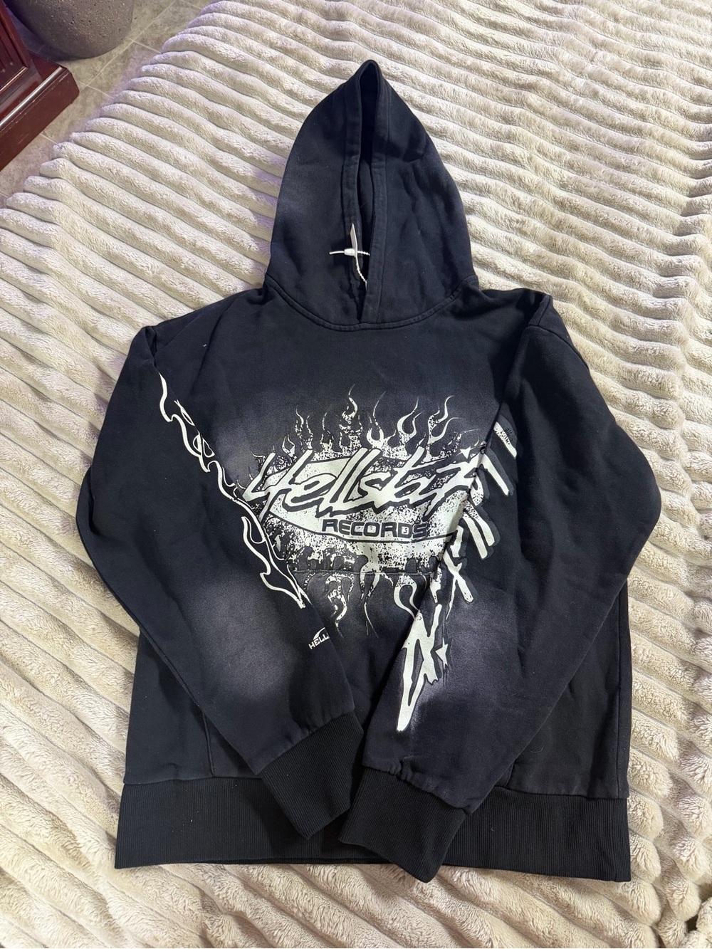 Hellstar Records Black Graphic Print Pullover Hoodie Cotton Fleece-M *New*